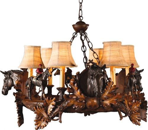 Chandelier EQUESTRIAN Traditional Antique 3 Horse Head and Jockey 6-Light