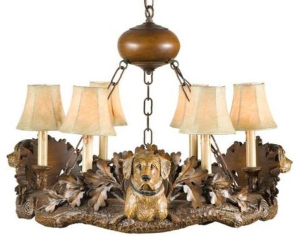Chandelier Labrador Dogs Yellow Hand Painted 6-Light OK Casting Faux Leather