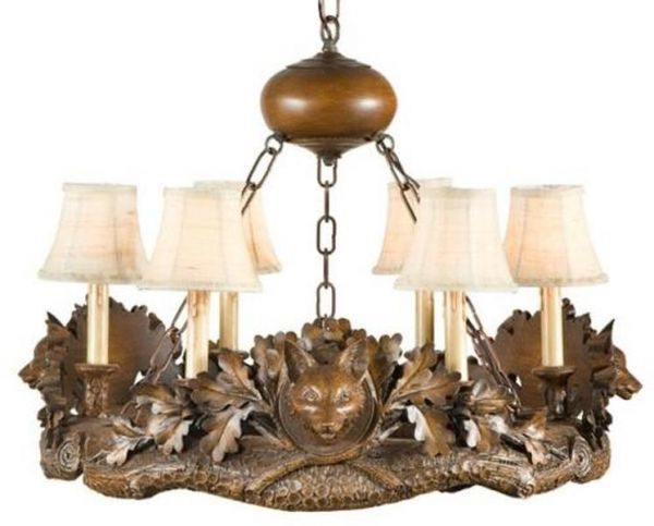 Chandelier MOUNTAIN Rustic 3 Fox Heads Chocolate Brown Resin Hand-Painted
