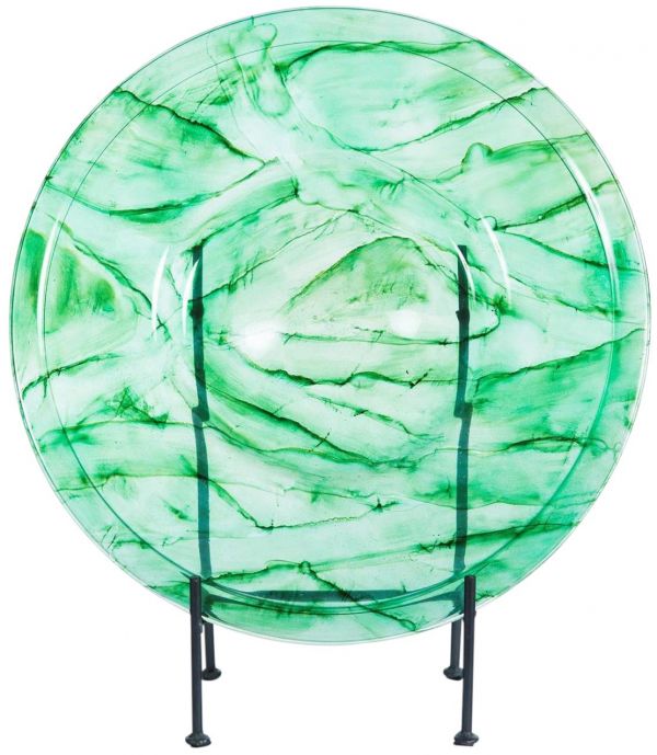 Charger Plate Aquatic Emerald Acid Wash Green Metal Glass Brass Bronze