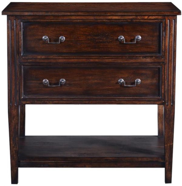 Chest Lafitte Solid Wood Distressed Old World Dark Rustic Pecan  2 Drawers Shelf