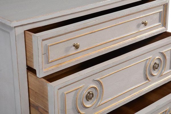 Chest of Drawers Huntington Pewter Gray Gold Distressed Wood Circle Design