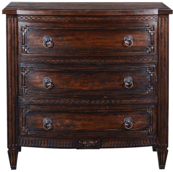Chest of Drawers Plazzio Solid Wood Carved Relief  Louis XVI Reeded Legs  Brass
