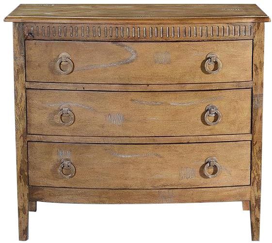 Chest of Drawers Theodore Bow Front Beachwood Finish Solid Wood Brass 3-Drawer