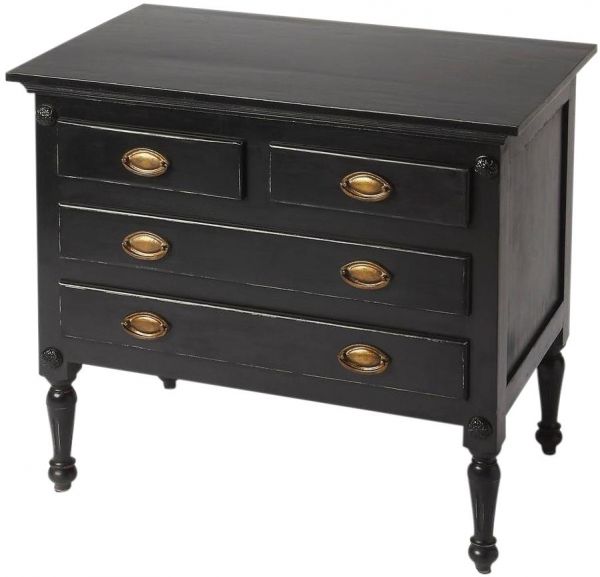 Chest of Drawers Traditional Antique Turned Legs Distressed Black Mango