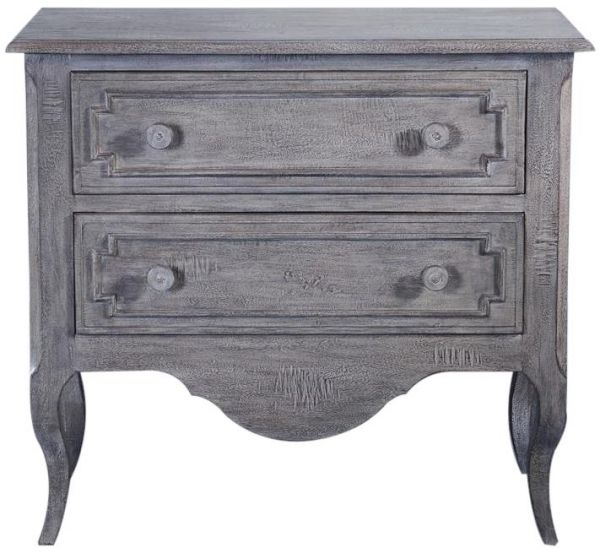 Chest of Drawers Vienna Weathered Gray Solid Wood  2-Drawer Petite  Brass Detail