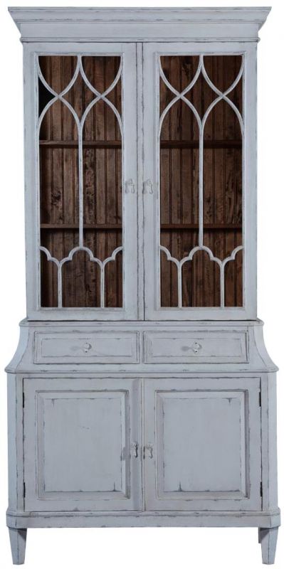 China Cabinet Rosalind Classic Antiqued White Solid Wood 2-Piece Two Doors