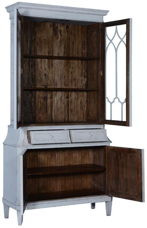 China Cabinet Rosalind Classic Antiqued White Solid Wood 2-Piece Two Doors