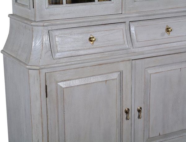 China Cabinet Rosalind Pewter Gray Solid Wood 3 Doors 3 Drawers Fretwork