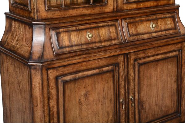 China Cabinet Rosalind Solid Wood Rustic Pecan Fretwork Glass Doors