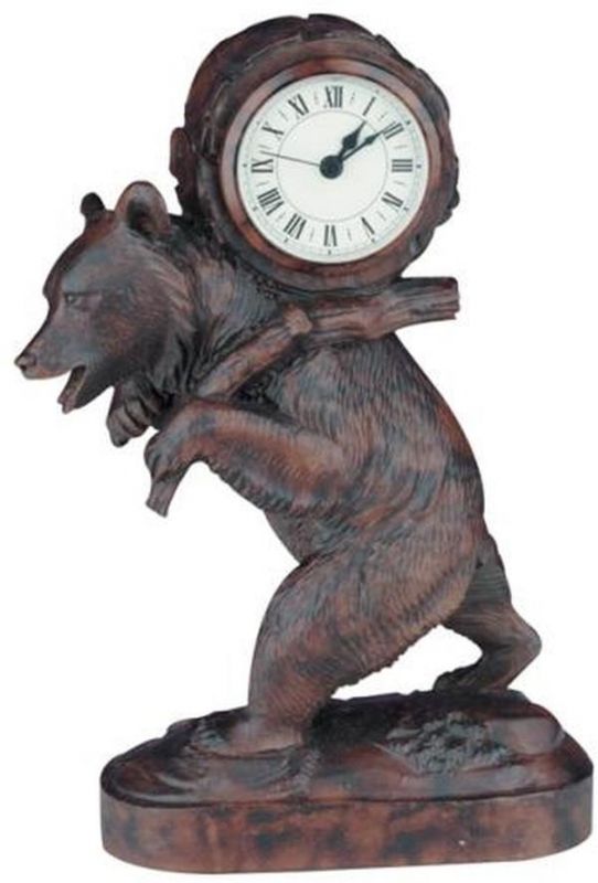 Clock MOUNTAIN Rustic Walking Bear with Backpack Oxblood Red Resin Hand-Painted