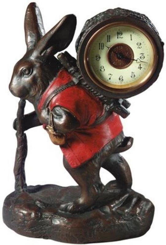 Clock TRADITIONAL Antique Rabbit Chocolate Brown Resin Hand-Painted Quartz