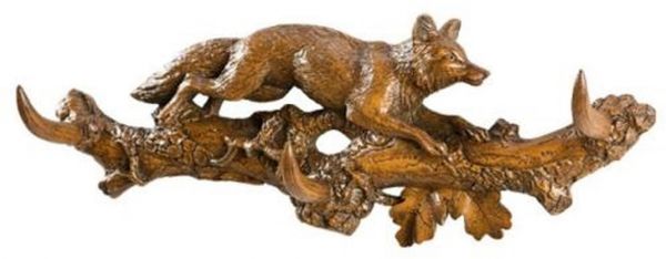 Coat Hook MOUNTAIN Rustic Fox 3-Hook Chestnut Resin Hand-Painted Carved