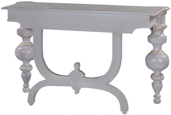 Console Portico Pewter Gray Old World Gold Accents Distressed Wood Turned Legs