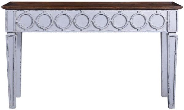 Console San Maria Antiqued White Rustic Pecan Transitional Carved Circle Design
