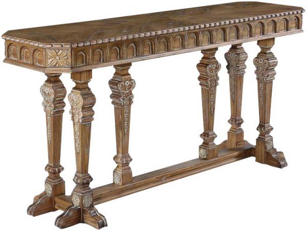 Console Table Americana Intricate Carved Solid Wood Beachwood Six Columns