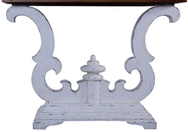 Console Table Cambridge Solid Wood Scroll Design  Distressed Old World White