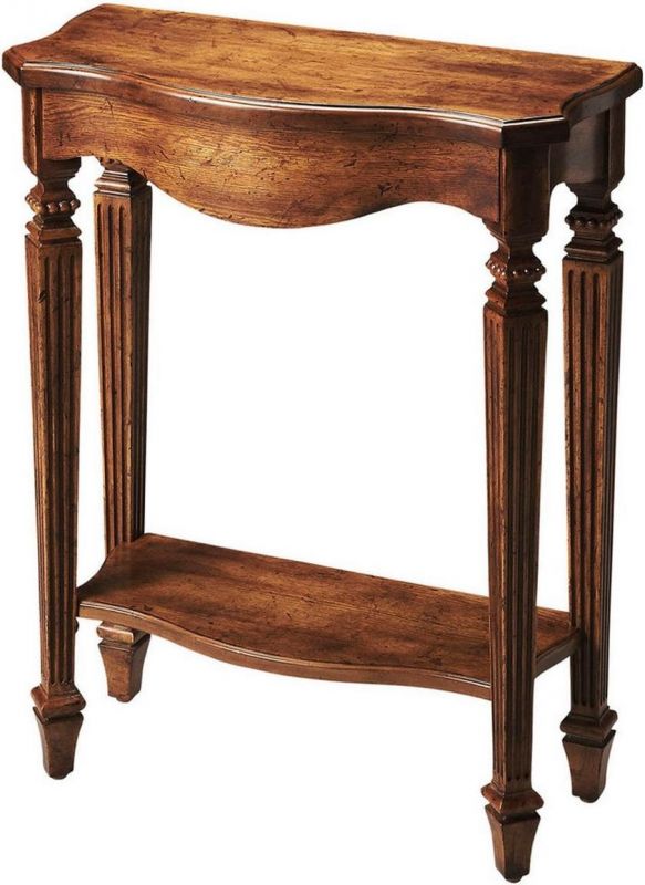 Console Table Distressed Dark Toffee Brown Oak Rubberwood Carved