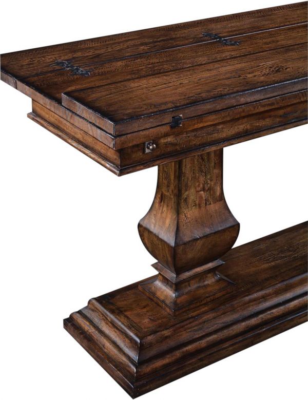 Console Table Italian Rustic Tuscan Distressed Pecan Fold Out Top  Pillar Legs