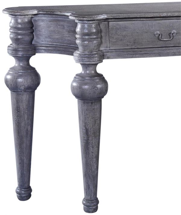 Console Toledo Weathered Gray Solid Wood Brass Hardware Transitional Drawers