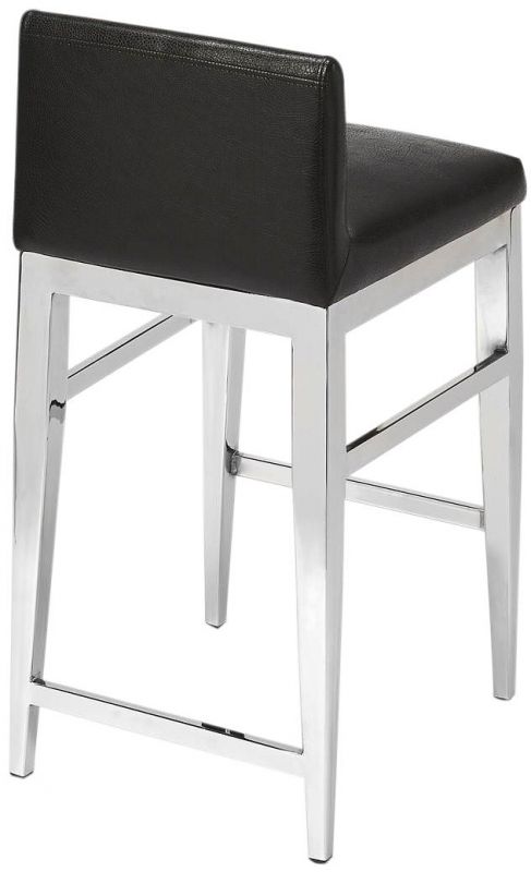 Counter Stool Contemporary Black Polyurethane Faux Leather Stainless Steel