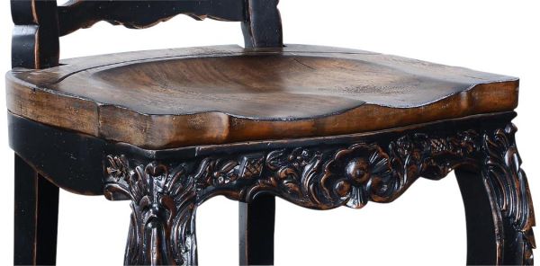 Counter Stool French Country Farmhouse Blackwash Wood  Floral Carved Saddle Seat