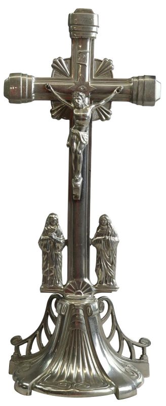 Crucifix Religious Mary and John Jesus Eye of God Metal Antique French 1900