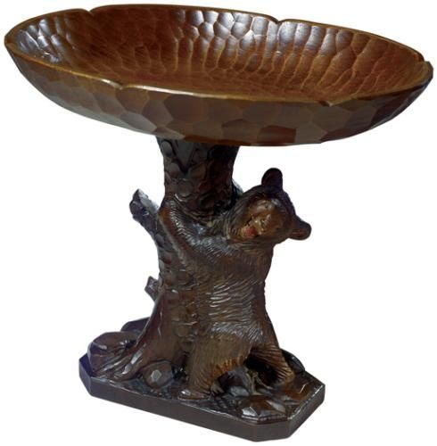 Decorative Bowl MOUNTAIN Rustic Bear Chocolate Brown Resin Hand-Painted