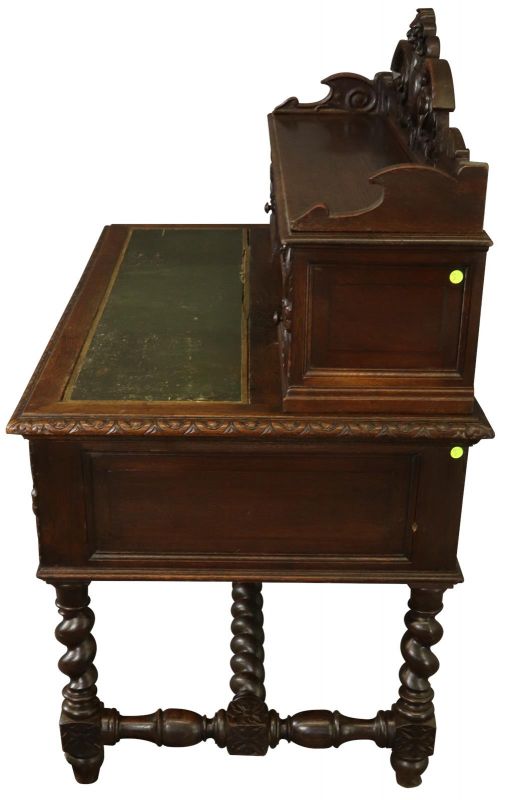 Desk Hunting Renaissance Antique French 1880 Carved Oak  Barley Twists  Animal