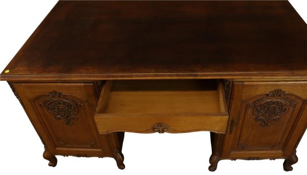 Desk and Chair Louis XV Rococo Vintage 1950 Oak Wood Office