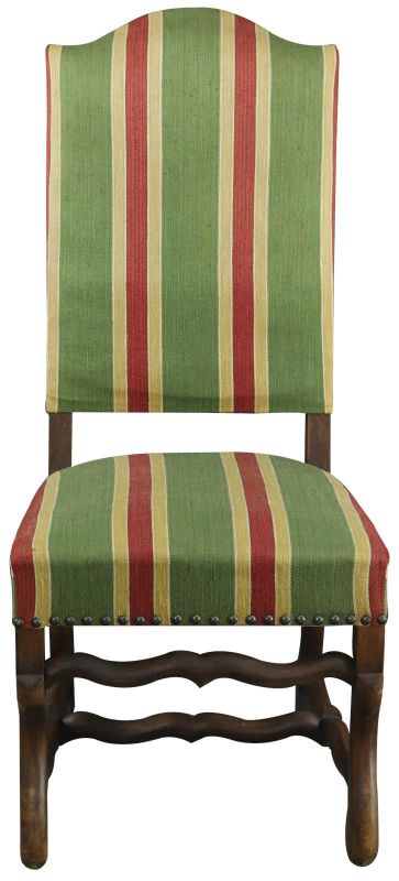 Dining Chairs French Sheepbone Set 6 Red Green Stripe Upholstery 1930 Oak