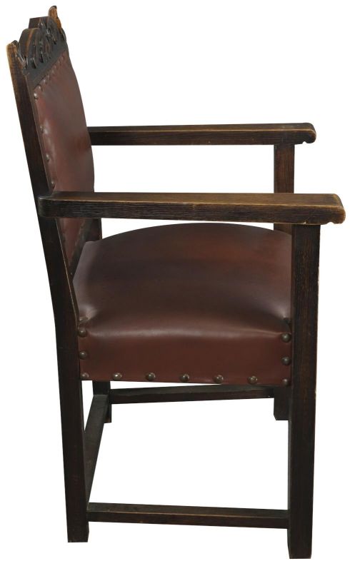 Dining Chairs Thrones Renaissance French 1930 Set 8 Brown Upholstery Oak Wood