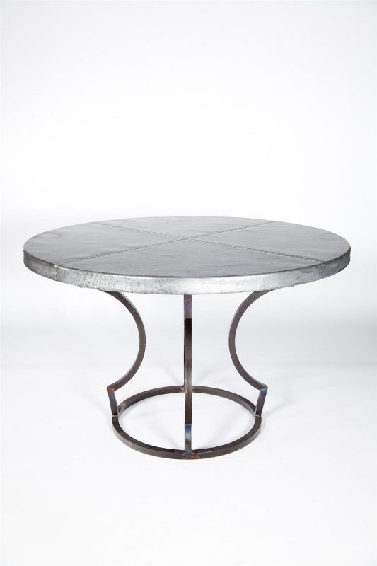 Dining Table CHARLES Round Top 48-In Zinc Metal Brass Bronze
