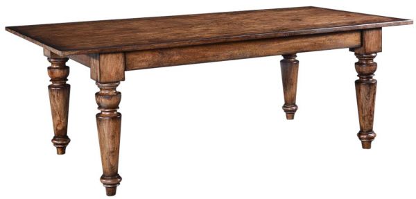 Dining Table Farmhouse Rustic  Distressed Pecan Finish Wood  Chunky Turned Legs
