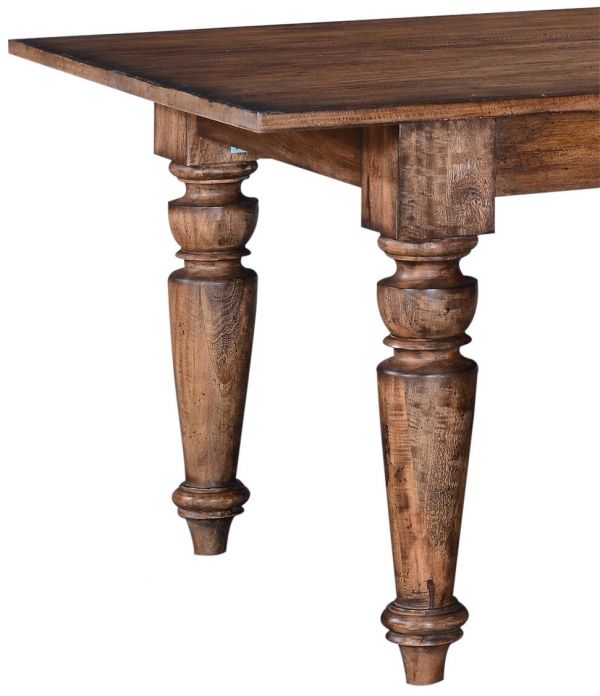 Dining Table Farmhouse Solid Wood Rustic Pecan Distressed Rectangle Turned Legs