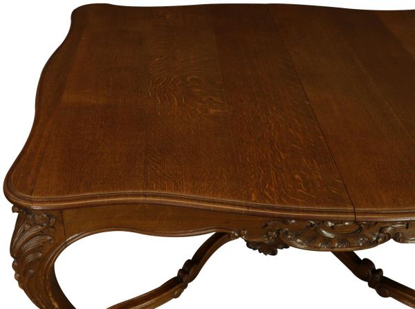 Dining Table Louis XV Antique French Rococo Oak Wood Shell Carved Cabriole Legs