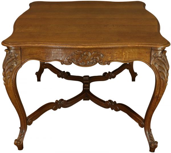 Dining Table Louis XV Antique French Rococo Oak Wood Shell Carved Cabriole Legs