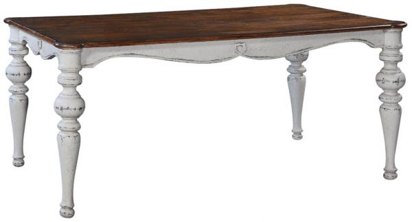 Dining Table Portico Old World Antiqued White Wood Rustic Pecan  Round Corners