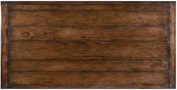 Dining Table Tuscan Harvest Antiqued Plank Top Rustic Pecan Carved Pillars 8-Ft