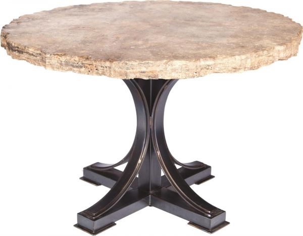 Dining Table WINSTON Live Edge Round Top 48-In Beige Ebony Black Marble