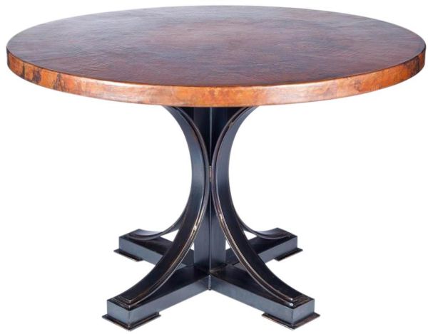 Dining Table WINSTON Round Top 48-In Copper Metal Bronze Brass