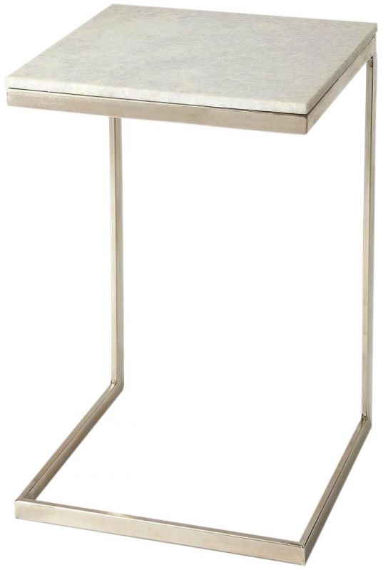 End Table Side Modern Contemporary Distressed White Brushed Nickel Black Brass