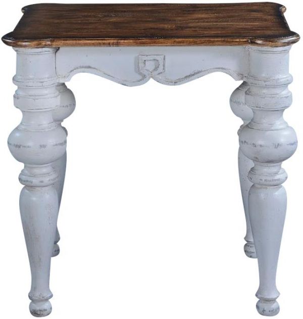 End Table Side Portico Antique White Rustic Pecan Solid Wood Round Corners