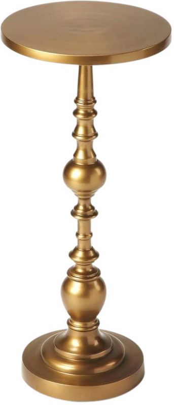 End Table Side Traditional Antique Pedestal Base Distressed Gold Alumin
