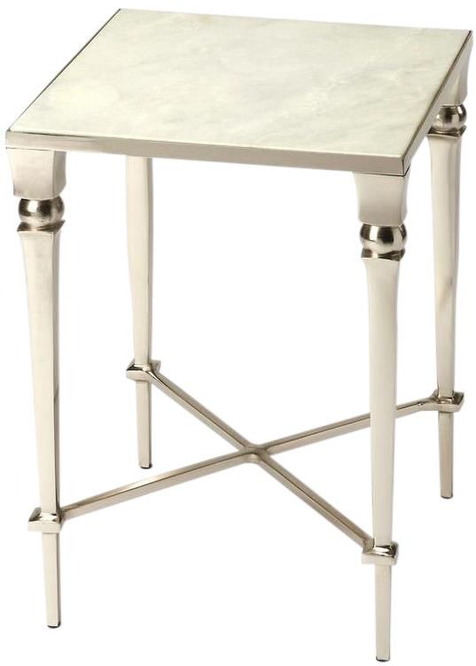 End Table Side White Polished Silver Brushed Modern Expressions Distressed Gray