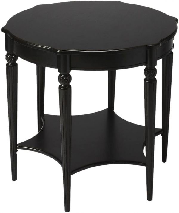 Foyer Table Accent Old World Round Top Fluted Legs Black Licorice Distressed