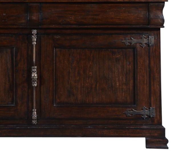 Hutch Solid Wood Dark Rustic Pecan Fitted Bead Board Interior French Cremone