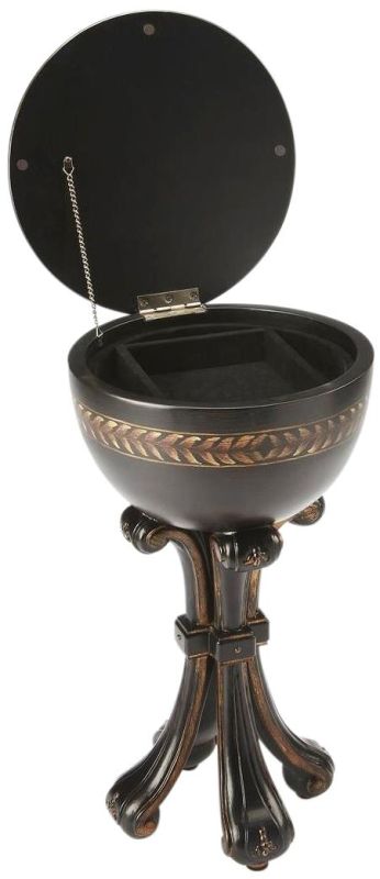 Jewelry Stand Contessa Distressed Black Gold Poplar Resin Hand-Carved Car