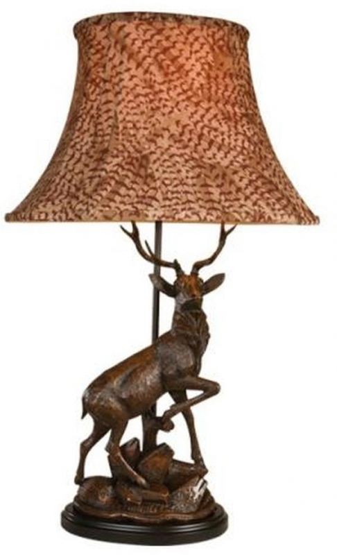 Lamp English Deer Right Facing  Rustic Hand Painted OK Casting Pheasant Feather