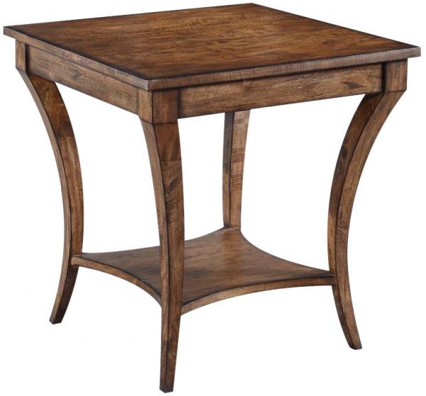 Lamp Table Bendale End Side Square Rustic Pecan Wood Curved Legs Solid Stretcher